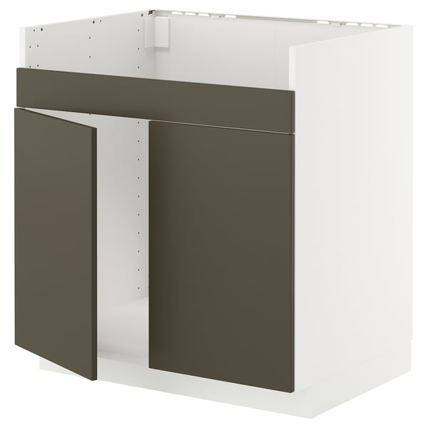 METOD kitchen unit - light grey, dark brown, 2 doors, open centre, sturdy frame.