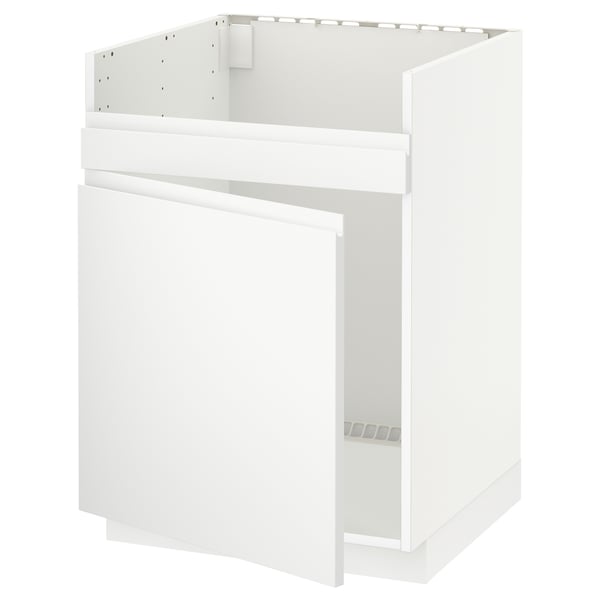 A white, modern kitchen cabinet with minimalist design for storing appliances.