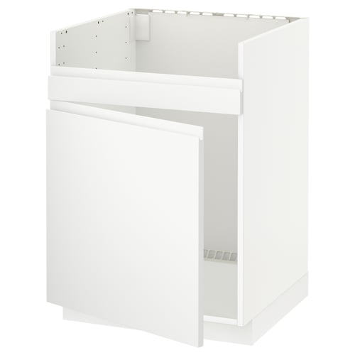 A white, modern kitchen cabinet with minimalist design for storing appliances.