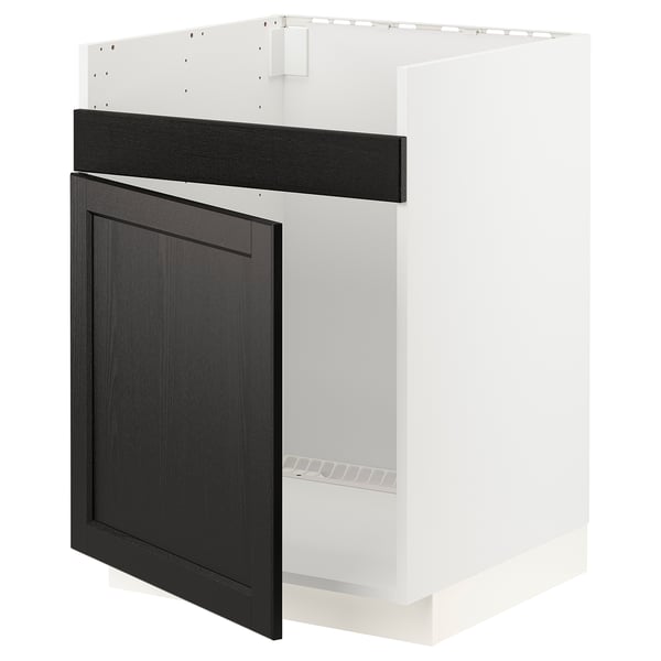 Modern METOD kitchen cabinet with dark grey lerhyttan fronts, sturdy white frame.
