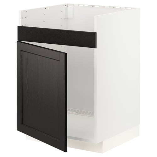 Modern METOD kitchen cabinet with dark grey lerhyttan fronts, sturdy white frame.