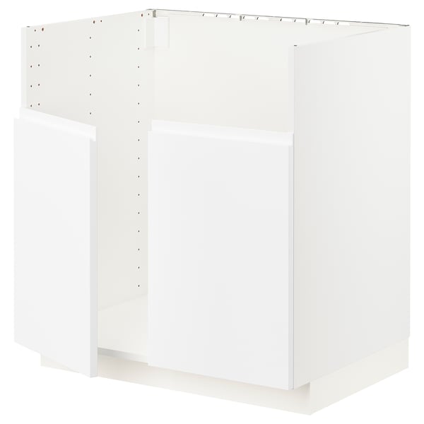 A white METOD kitchen cabinet unit, rectangular, minimalist design with integrated handles.