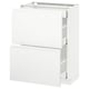 Modern white kitchen cabinet with two drawers and a door, sleek minimalist design, high gloss finish, durable particleboard and steel.