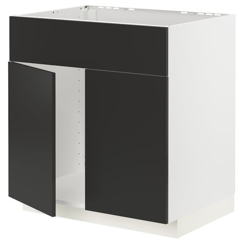 Modern black and white kitchen cabinet with sleek design and strong frame.