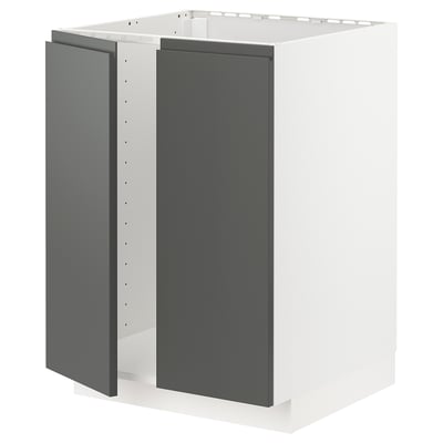A modern, grey-hued METOD kitchen cabinet with a white back frame and sleek, dark grey handles.