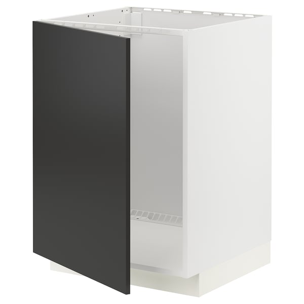 Ikea METOD kitchen cabinet, black front, white sides, square design.
