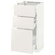 White METOD kitchen cabinet with three smooth drawers and sleek design.