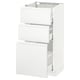 White METOD kitchen cabinet unit with three drawers.