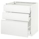 White METOD kitchen cabinet with three drawers, sleek minimalist design.