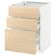 Modern kitchen unit with three light ash wood drawers, white frame, full-extension drawer runs.
