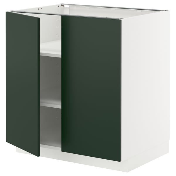 METOD kitchen cabinet, white base with green doors, square shape, modern design.