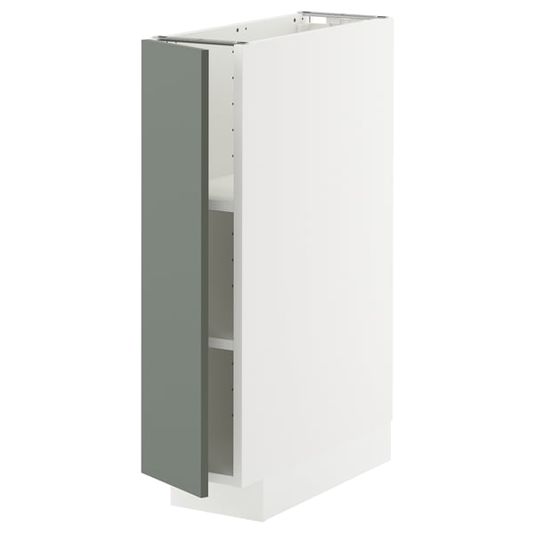 Modern METOD kitchen cabinet, grey-green, square shape, white & grey-green design, adjustable shelves.