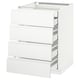 The METOD is a modern, minimalist kitchen unit in white with four smooth, self-closing drawers and a sleek design.