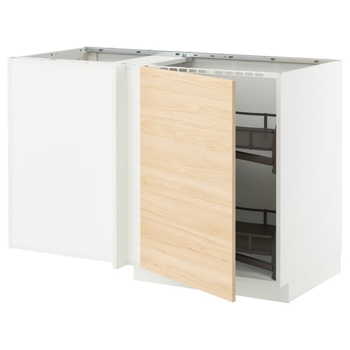 METOD kitchen unit, light ash, white & wood, rectangular, pull-out shelf.