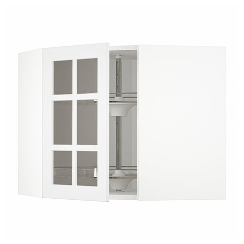 METOD white kitchen unit with glass doors, corner carousel, adjustable shelf.