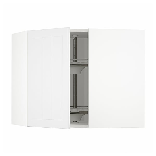 White METOD kitchen cabinet, adjustable shelf, tempered glass carousel, stylish and modern design.