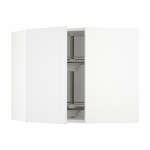 White METOD kitchen cabinet, adjustable shelf, tempered glass carousel, stylish and modern design.