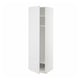 White METOD kitchen cabinet, slim, rectangular with one shelf and a wire basket.