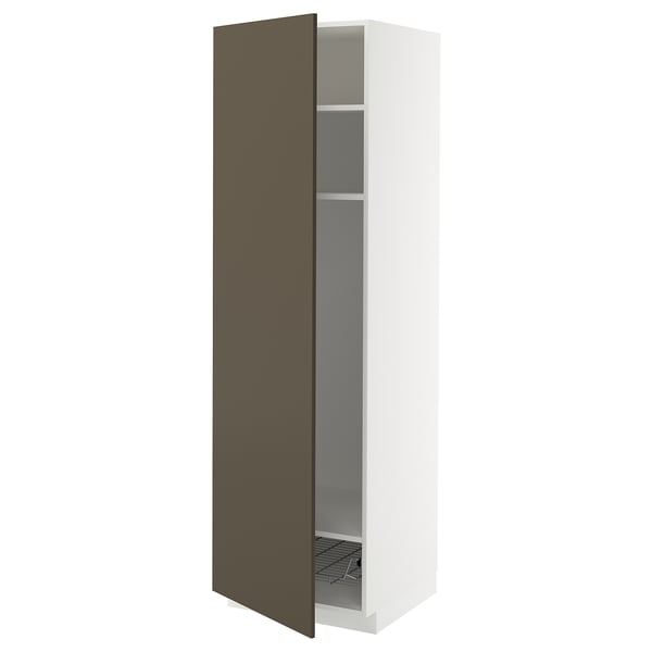 White METOD kitchen cabinet with dark brown door, adjustable shelves.