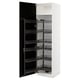 Open white cabinet with black pull-out shelves. Bright and sleek design.
