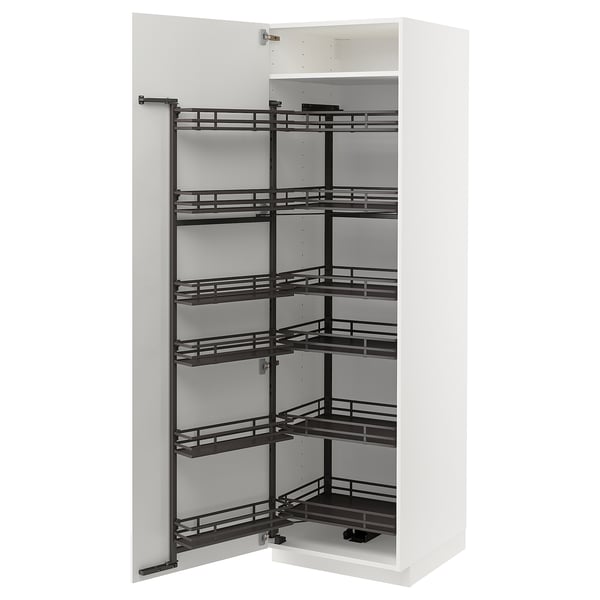 White METOD cabinet with black pull-out shelves.