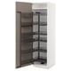 White kitchen cabinet, grey-beige handles, pull-out shelves.