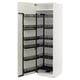 White METOD cabinet, sleek and modern, with black pull-out shelves arranged vertically, providing organised storage.