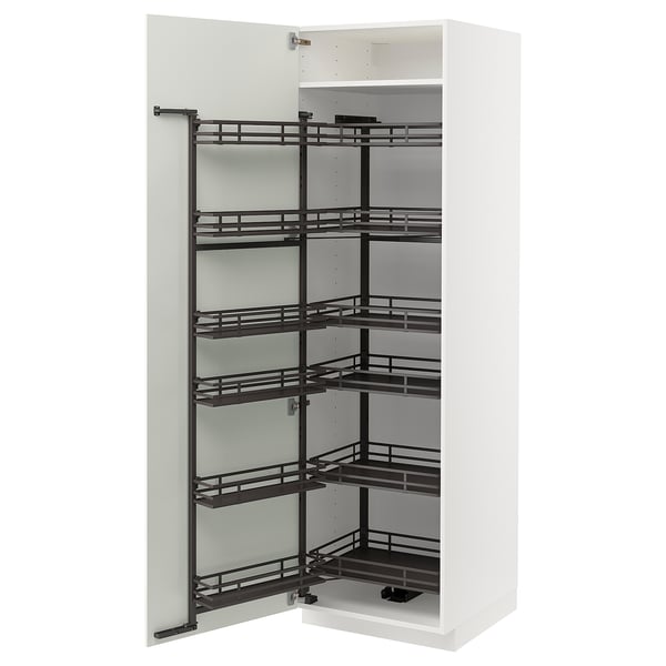 White METOD kitchen cabinet, featuring six pull-out shelves for storage.