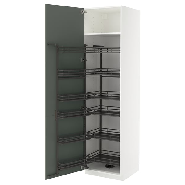 METOD kitchen unit, grey-green, pulls out shelves, white cabinet, modern design.