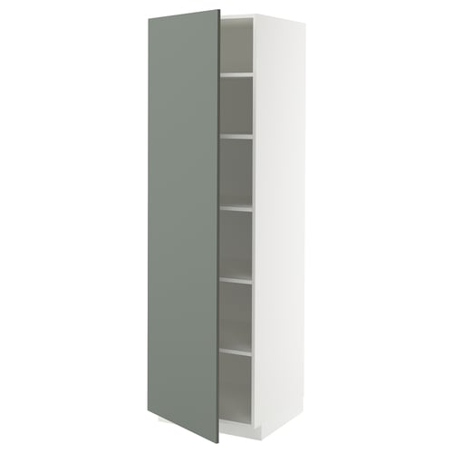 A tall white cabinet with a green door featuring adjustable shelves.