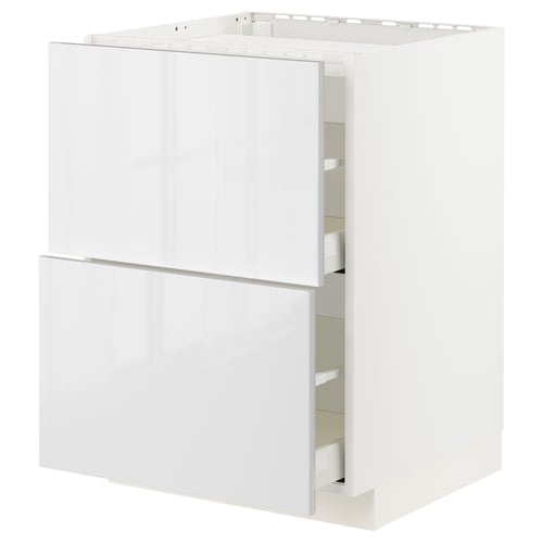 METOD white gloss kitchen cabinet, sleek, rectangular, full-height unit with two large drawers.