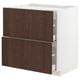 Dark brown wooden drawers paired with a white cabinet, featuring a sleek, modern design.