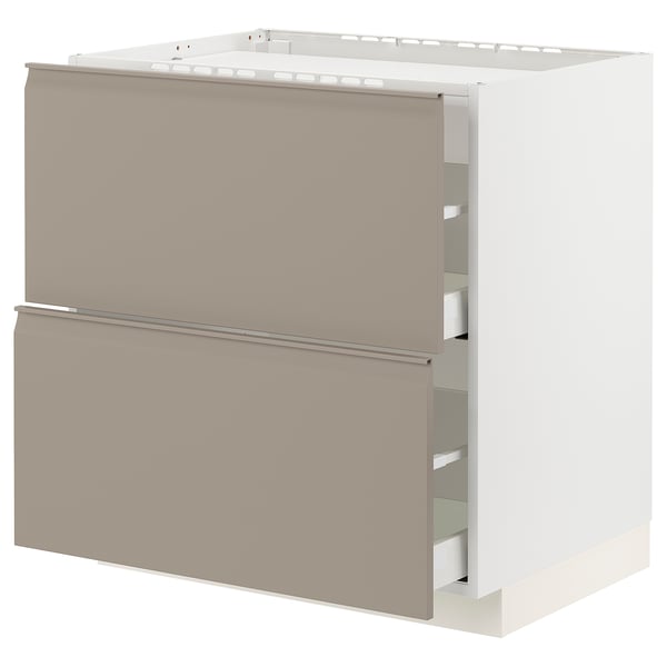 METOD kitchen unit in grey-beige with modern, smooth drawers.