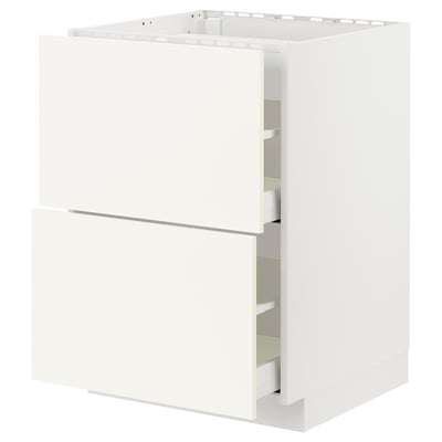 A white ikea METOD kitchen cabinet with two drawers. The is: white ikea METOD kitchen cabinet with two drawers.