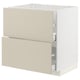 Beige METOD kitchen unit with two drawers, smooth and modern design.