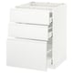 White METOD kitchen cabinet with three drawers, modern minimalist design, smooth-running drawers.