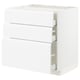 White modern kitchen cabinet with 3 drawers and smooth edges.