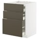Its a white METOD kitchen unit with three dark brown havstorp drawers. The drawers have a sleek, rectangular design.