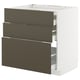 METOD kitchen cabinet, dark brown fronts, 3 drawers, white frame.