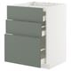 Modern grey-green METOD kitchen cabinet with three full-extension drawers.