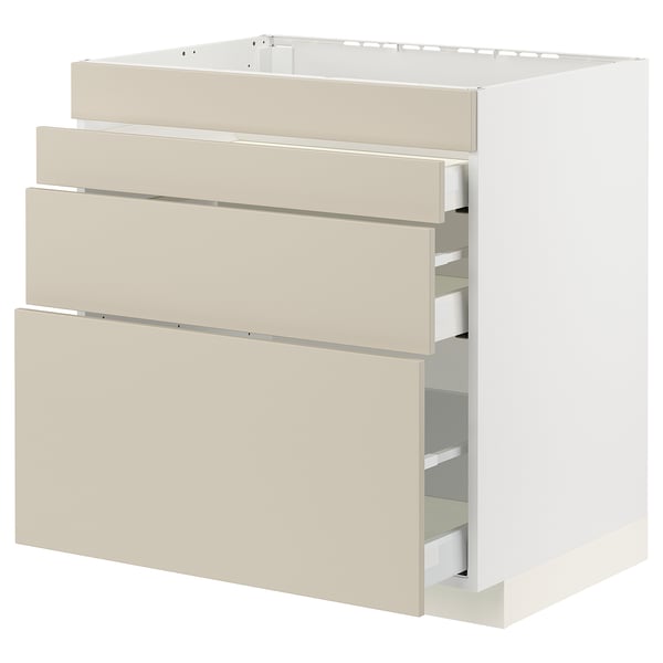 Beige METOD kitchen cabinet with smooth drawers, sleek minimalist design.