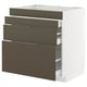 METOD kitchen cabinet with 3 havstorp dark brown drawers.