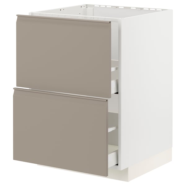 METOD kitchen cabinet in beige, two drawers, modern design with smooth edges.