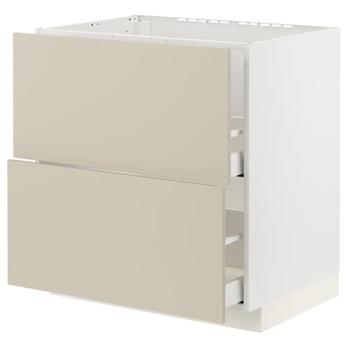 A beige METOD kitchen cabinet with two drawers. The cabinet has a smooth finish and is rectangular in shape.