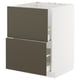 Modern kitchen unit with dark brown drawers & white frame.