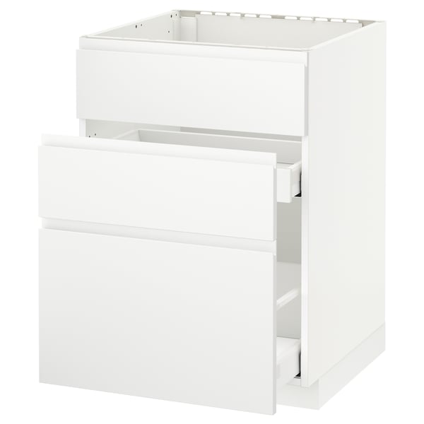 White METOD kitchen cabinet with drawers, minimalist design.