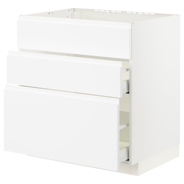 White METOD kitchen unit, sleek minimalist design with smooth drawers.