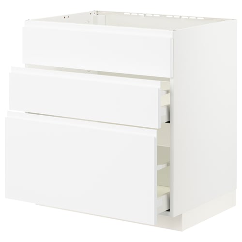 White METOD kitchen unit, sleek minimalist design with smooth drawers.
