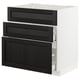 METOD kitchen unit, black stained wood drawers, white base.