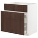 Modern kitchen unit, white with dark brown drawers, oak veneer, rectangular shape.
